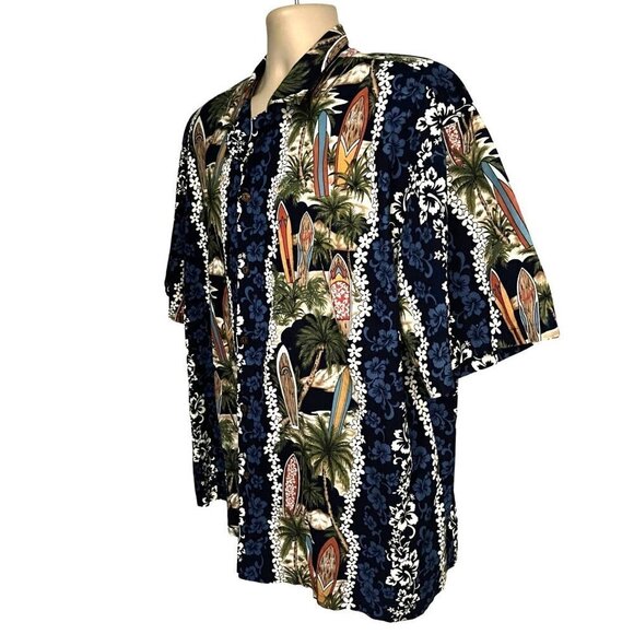 KYs Vintage Blue Floral Hawaiian Aloha Button Front Shirt 2XL Pocket Surfboards - Picture 3 of 7